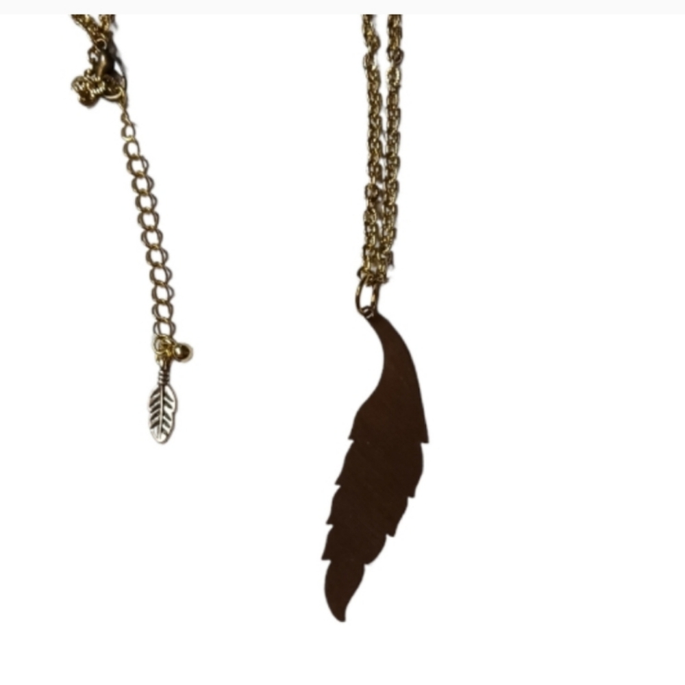 Antique look Leaf / Feather Charm Long  Necklace Retro Amulet Talisman Bronze - Picture 10 of 12